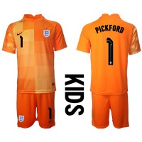 Camisa de Futebol Inglaterra Jordan Pickford #1 Goleiro Equipamento Secundário Infantil Mundo 2022 Manga Curta (+ Calças curtas)